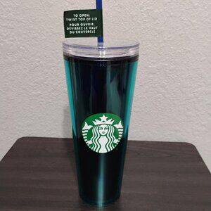 Starbucks 2022 Green Tumbler Cup Decorate-Your-Own Refillable Lid 24oz Sequin